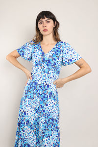 70s Abstract Flutter Sleeve Dress