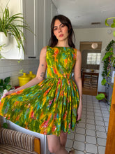 60s Green Cotton Floral Dress