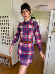 70s Plaid Knit Mod Dress