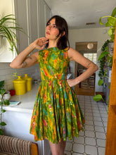 60s Green Cotton Floral Dress