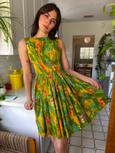 60s Green Cotton Floral Dress