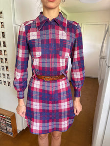 70s Plaid Knit Mod Dress