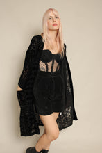 2010s Johnny Was Black Velvet Burnout Duster Jacket