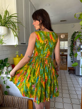 60s Green Cotton Floral Dress