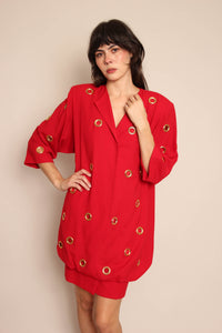 90s Red Grommet Dress & Purse Ensemble