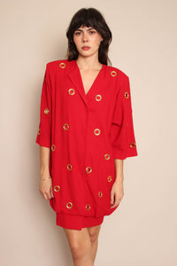 90s Red Grommet Dress & Purse Ensemble