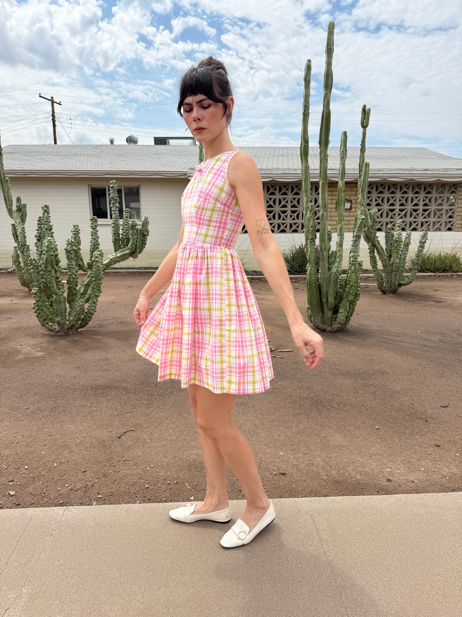 Line Dress Pink And White Plaid Dress Sun-Imperial Women's Pink Plaid A-Line Mini Dress Line Dress Pink And White Plaid Dress Sun-Imperial Women's Pink Plaid A-Line Mini Dress