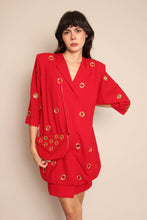 90s Red Grommet Dress & Purse Ensemble