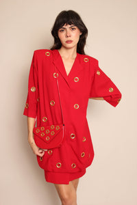 90s Red Grommet Dress & Purse Ensemble