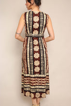 70s Tiki Print Dress With Belt