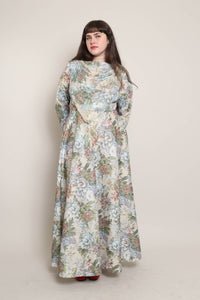 70s Muted Floral Cowl Neck Dress