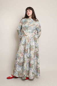 70s Muted Floral Cowl Neck Dress