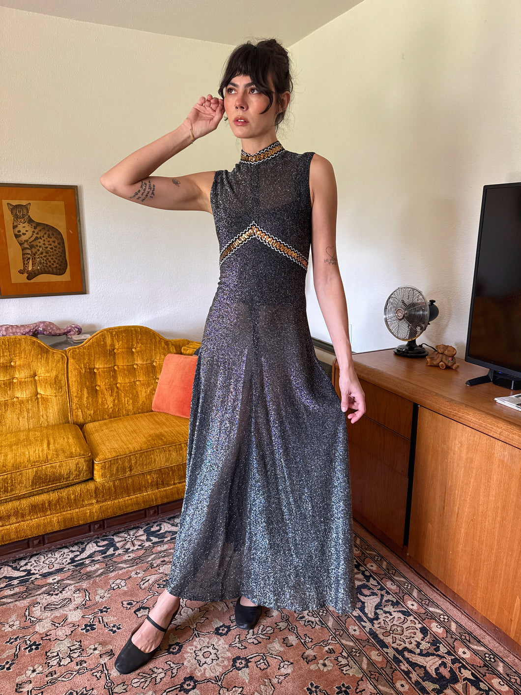 60s Gunmetal Lurex Dress
