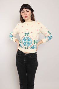 60s Folk Print Sweater