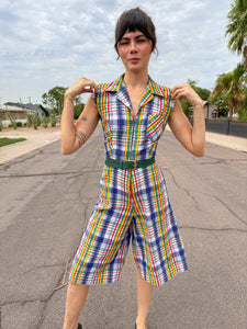70s Rainbow Seersucker Romper