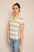 70s Rainbow Knit Keyhole Top