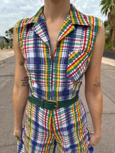 70s Rainbow Seersucker Romper
