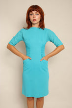 50s Blue Ruched Dress
