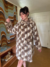 70s Checkered Faux Fur Coat