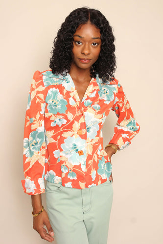 70s Peach Floral Blouse