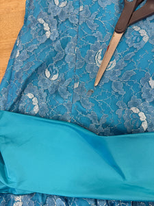 80s Blue Strapless Lace Dress