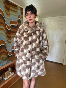 70s Checkered Faux Fur Coat