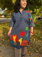 70s Floral & Snail Patchwork Denim Dress