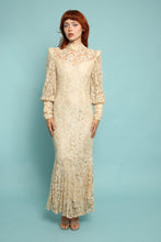80s Lace Bishop Sleeve Mermaid Dress