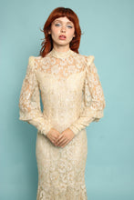 80s Lace Bishop Sleeve Mermaid Dress