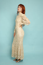 80s Lace Bishop Sleeve Mermaid Dress
