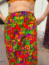 70s Psychedelic Cityscape Maxi Skirt