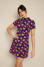 70s Purple Heart Print Dress