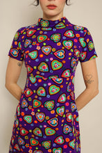 70s Purple Heart Print Dress