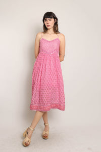 70s Quilted Pink Gauze Dress