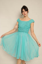 50s Smocked Chiffon Dress