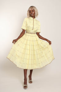 50s Yellow Embroidered Dress