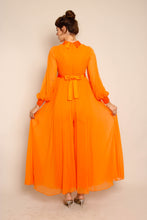 70s Orange Chiffon Palazzo Pants Jumpsuit