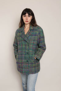 80s Colorful Plaid Mohair Jacket