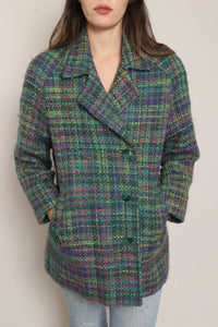 80s Colorful Plaid Mohair Jacket