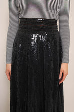 80s Black Sequined Midi Skirt