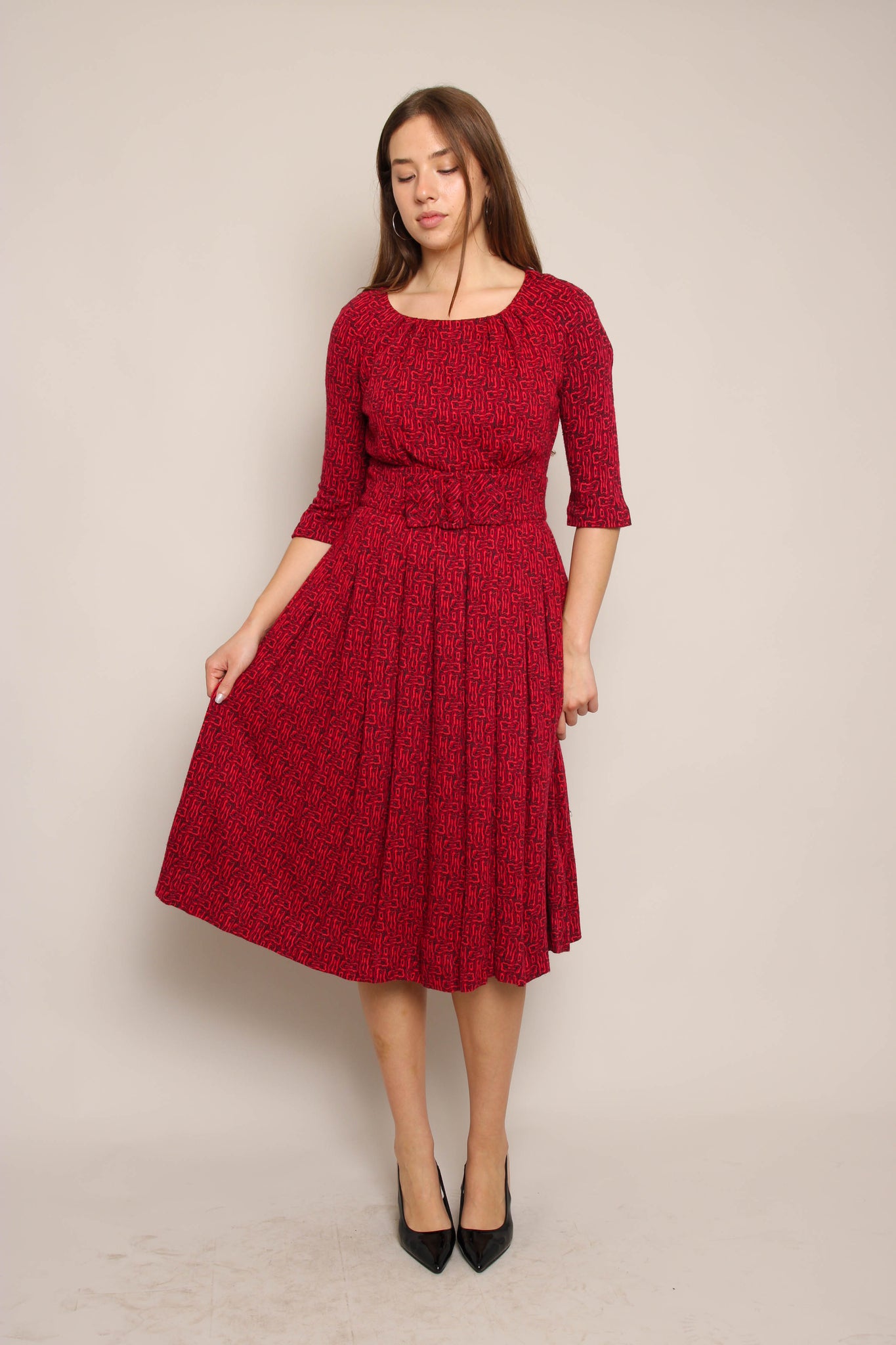 abstract knit dress Object knit midi dress in chocolate abstract print