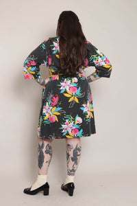 80s Black Floral Dress