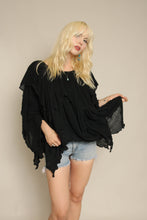 70s Black Gauze Cotton Tunic