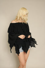 70s Black Gauze Cotton Tunic
