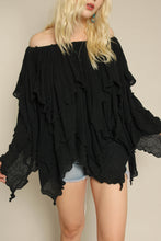 70s Black Gauze Cotton Tunic