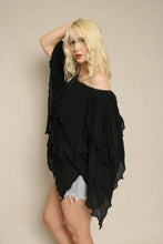70s Black Gauze Cotton Tunic