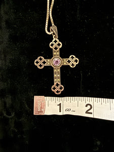 70s Amethyst Witch Sterling Cross Necklace