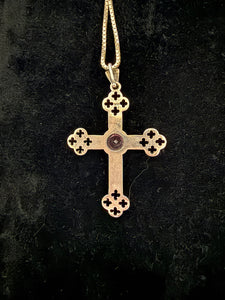 70s Amethyst Witch Sterling Cross Necklace