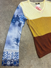 Y2K Custo Barcelona Striped Knit Shirt With Chiffon Sleeves