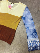 Y2K Custo Barcelona Striped Knit Shirt With Chiffon Sleeves